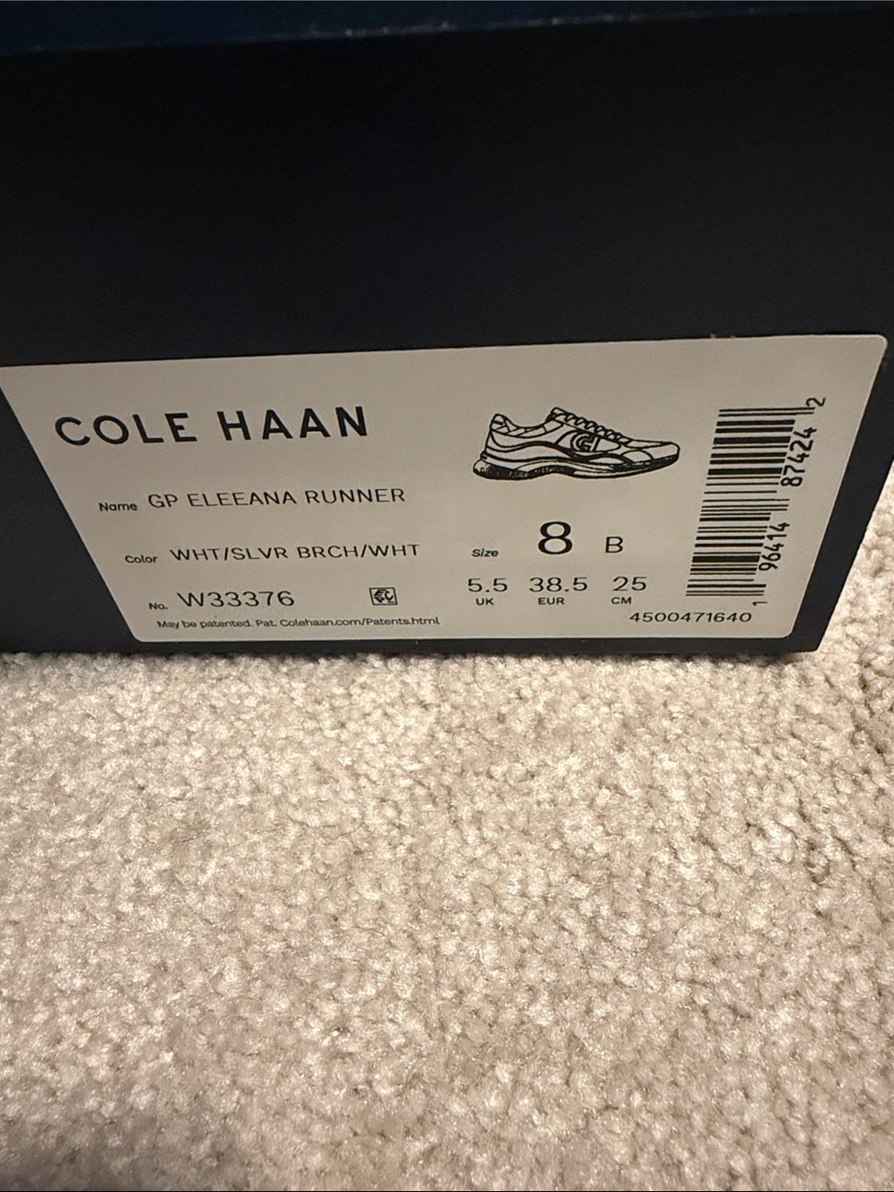 Cole Haan GP Eleeana Runner Color: White/Silver Brch/White